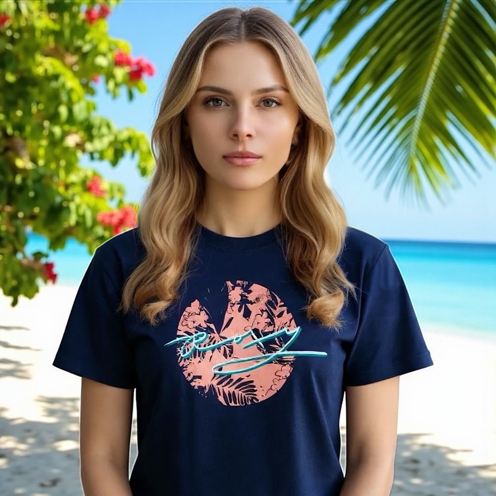 Retro Roxy Navy Blue Logo Graphic Beach Tropical Coastal Shirt NEW NWT Deadstock